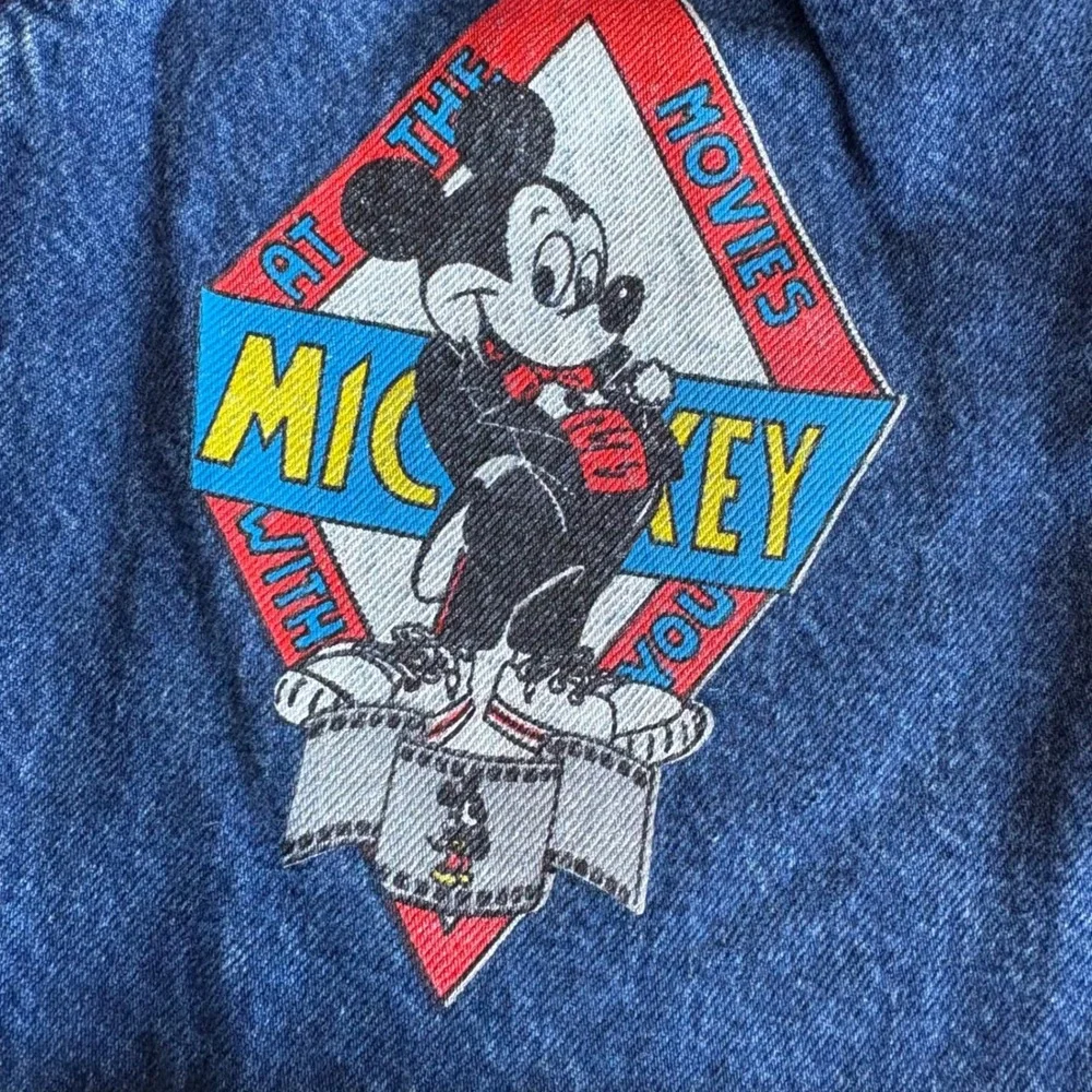 Vintage Silver Unicorn Mickey Mouse Denim Skirt High Waist Red Stitch Blue 12